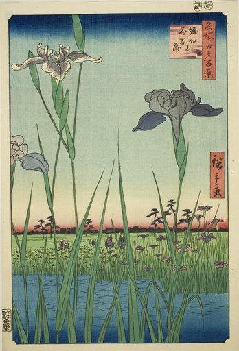 Irises at Horikiri (Horikiri no hanashobu), from the series "One Hundred Famous Views of Edo (Meisho Edo hyakkei)"