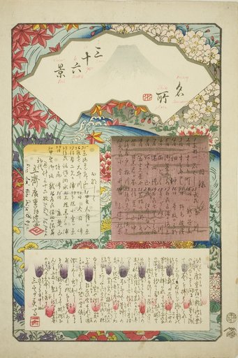 Title page for the series "Thirty-six Views of Mount Fuji (Meisho sanjurokkei)"