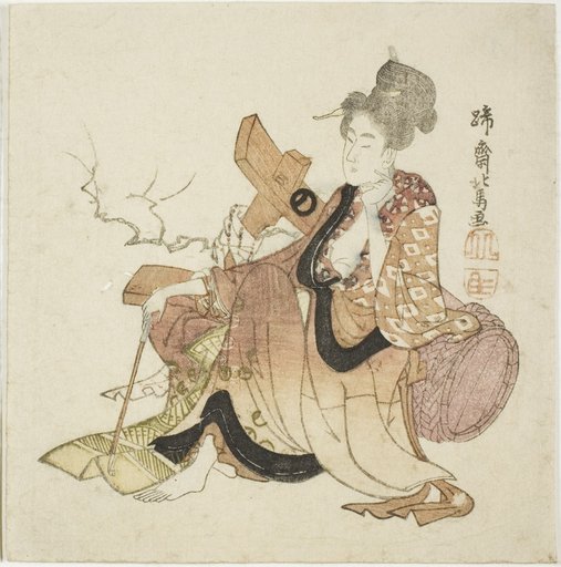 Woman leaning against wine cask, from an untitled series of Eight Immortals of the Wine Cup