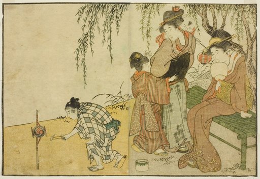 Enjoying Fireworks, from the illustrated book "Picture Book: Flowers of the Four Seasons (Ehon shiki no hana)," vol. 1