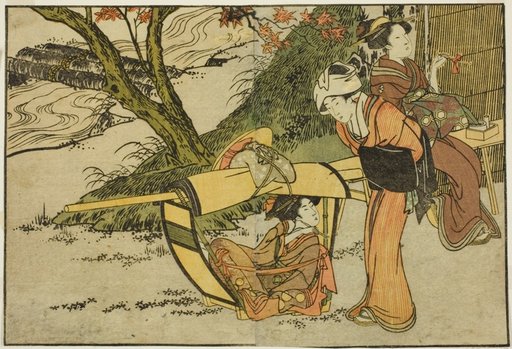 Outing to View Maples in Autumn, from the illustrated book "Picture Book: Flowers of the Four Seasons (Ehon shiki no hana)," vol. 2