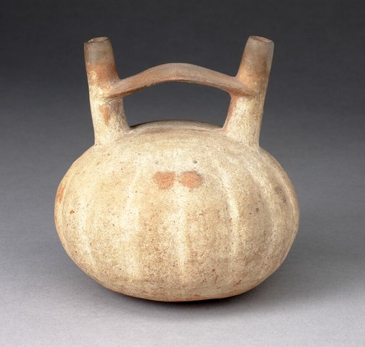 Double Spout and Bridge Vessel in the Form of a Ridged Gourd