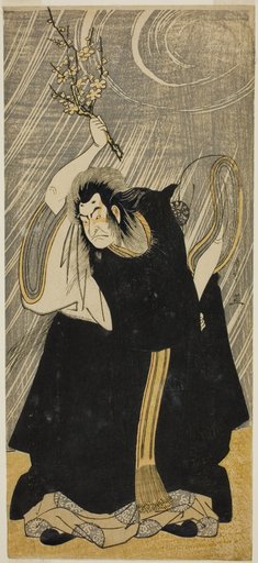 The Actor Nakamura Nakazo I as the thunder god, an incarnation of Kan Shojo, in the play "Sugawara Denju Tenarai Kagami," performed at the Morita Theater in the third month, 1780