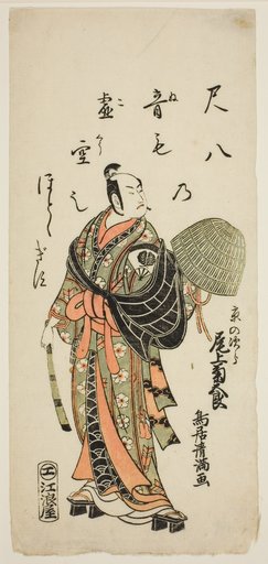 The Actor Onoe Kikugoro I as Kyo no Jiro in the play "Fujibumi Sakae Soga," performed at the Ichimura Theater in the second month, 1763