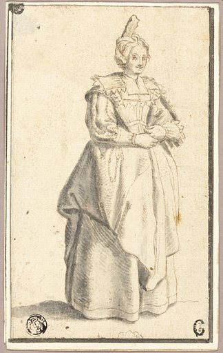 The lady with the small raised cap, after a print from La Noblesse