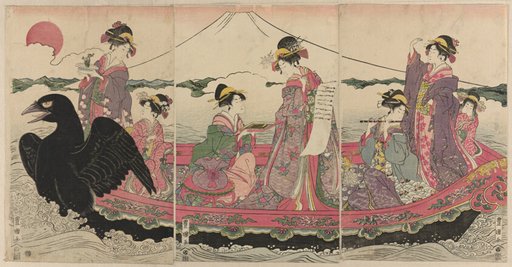 Women on a boat at New Year imitating the Seven Gods of Good Fortune