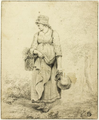 Standing Girl Holding Pitcher and Basket
