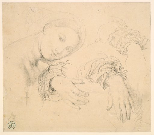 Sheet of Studies with the Head of the Fornarina and Hands of Madame de Senonnes