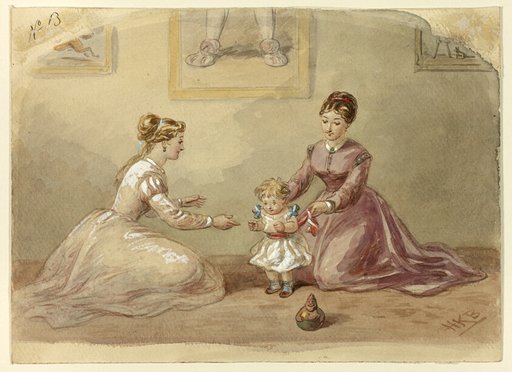 Ladies Coaxing Baby to Walk