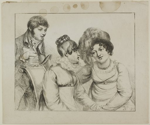 Man and Two Women Conversing
