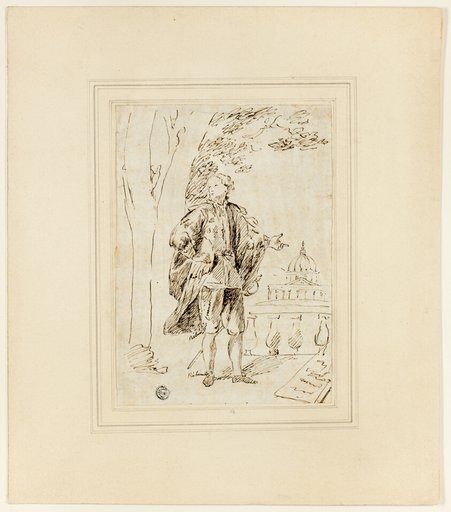 Full Length Portrait of a Man Standing near Balustrade
