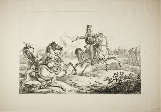 Hussar Discharging his Pistol at a German Dragoon