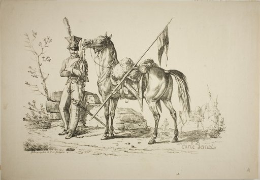 Lancer on Foot Walking Next to his Horse