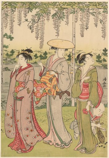 Admiring the wisteria at Kameido Shrine