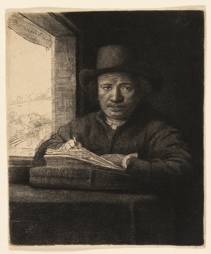Self-Portrait Etching at a Window