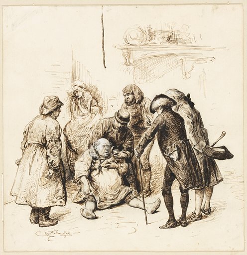 Two Gentlemen Helping a Drunk