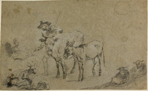 Herdsman with Cow, Donkey, Sheep