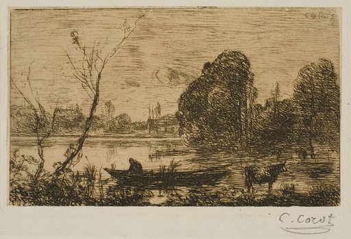 Ville d'Avray: Pond with Boatman, Evening