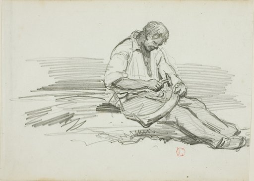 Man Mending Scythe