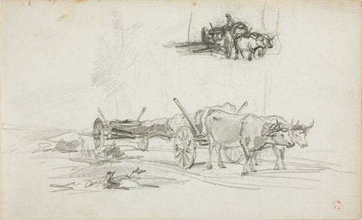 Two Sketches of Oxen Hauling a Log