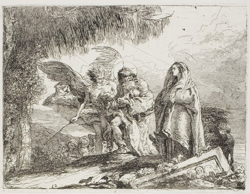 Mary and Joseph, Holding the Child, are Escorted by an Angel, plate twelve from The Flight into Egypt