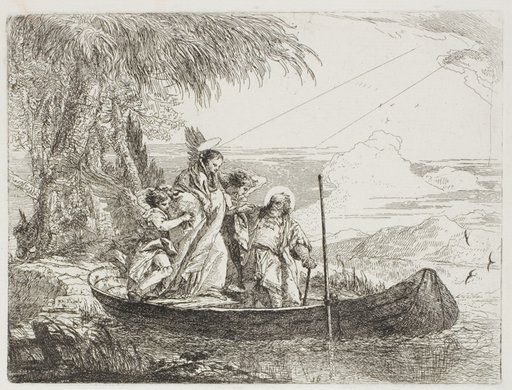 The Holy Family Entering the Boat with the Help of the Angels, plate sixteen from The Flight into Egypt