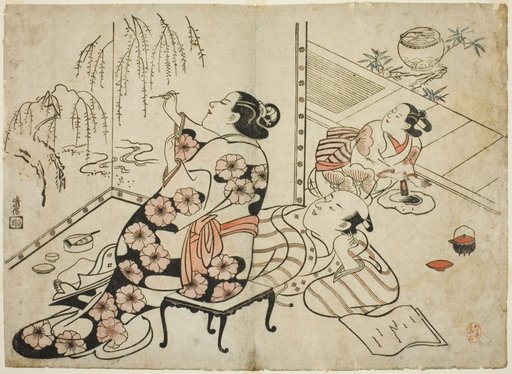 Courtesan Painting a Screen, from a series of 12 erotic prints
