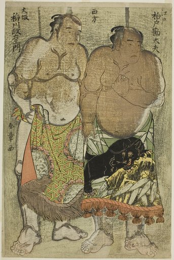 Sumo Wrestlers of the Western Group: (right) Kashiwado Kandayu from Edo, (left) and Inagawa Masaemon from Osaka