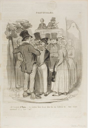 “- So, Gringalet from Paris!.... you will dance twice with my Catherine ...... try again now to make sheep's eyes at her,” plate 27 from Pastorales