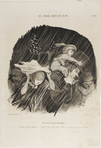 The Evening of the National Holiday. It never fails... you go out to see the fireworks, and all you get is waterworks!, plate 20 from Les Beaux Jours De La Vie