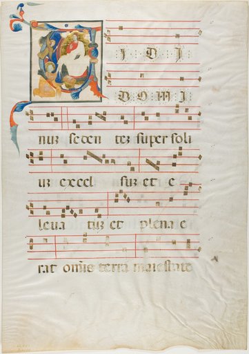 Saint Kneeling Before God Enthroned in a Historiated Initial "V" from an Antiphonary