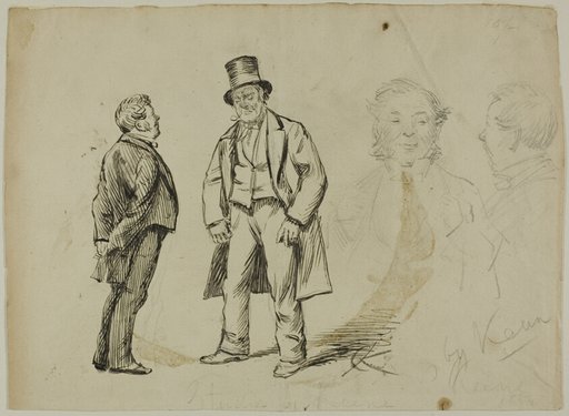 Sketch of Two Standing Men and Two Portaits