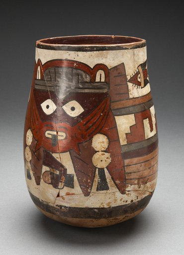 Rounded Beaker Depicting Masked Figure Holding Decapitated Head