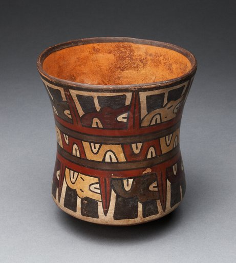 Beaker Depicting Rows of Abstract Human Heads