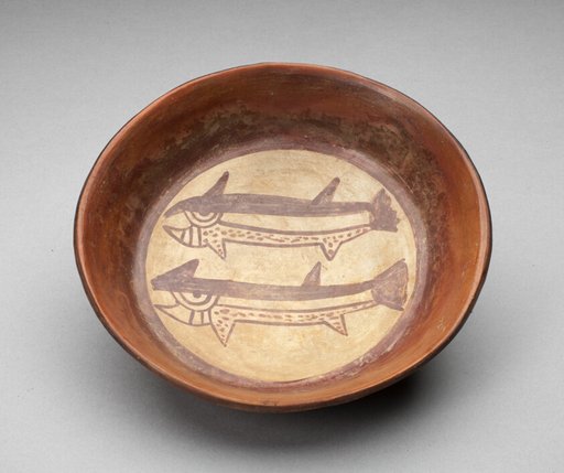 Plate Depicting a Pair of Fish or Sharks in Interior