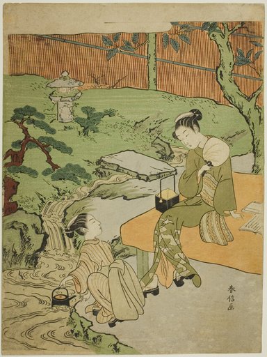 Two Girls Enjoying the Evening Cool in a Garden