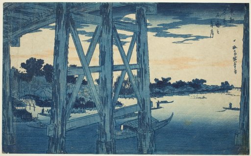 Twilight Moon at the Ryogoku Bridge (Ryogoku no yoizuki), from the series "Famous Views of the Eastern Capital (Toto meisho)"