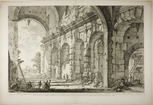 View of the upper storey of the Cages for Wild Animals built by the Emperor Domitian, associated with the Flavian Amphitheater and commonly called the Curia Hostilia, from Views of Rome
