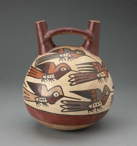 Double Spout Vessel Depicting Hummingbirds of Different Colors