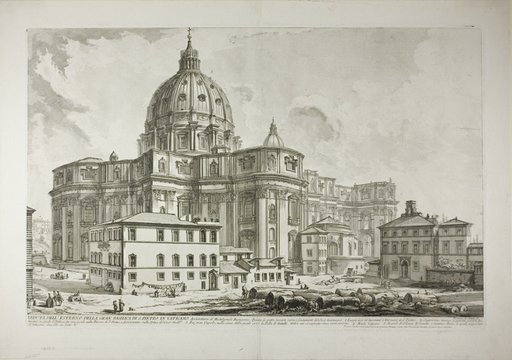 View of the exterior of St. Peter's Basilica in the Vatican, from Views of Rome