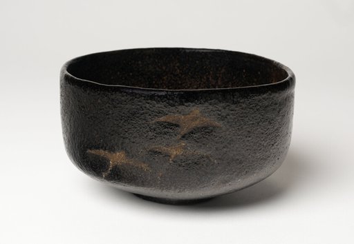 Raku Ware Tea Bowl with Design of Descending Geese