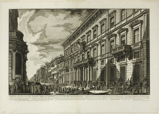 View along the Via del Corso of the Palazzo dell' Accademia established by Louis XIV, King of France for French students of Painting, Sculpture and Architecture, from Views of Rome