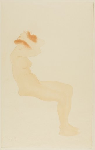 Woman in Profile Fixing Her Hair