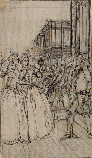 Literary Illustration with Two Ladies and Two Gentlemen in a Street