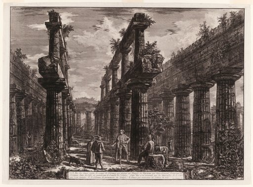 A., B. View of the remains of the two rows of columns in the Temple of Neptune which originally formed the colonnades along the sides of the cella, and supported the uppermost part of the roof, from Different views of Paestum