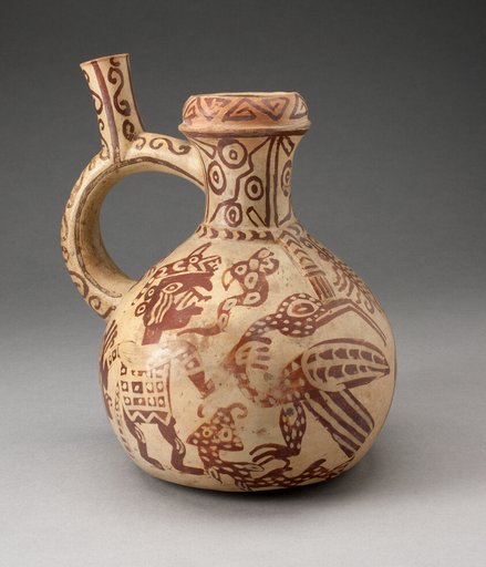 Handle Spout Jar with Fineline Bird Hunt Motifs