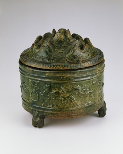 Cylindrical Jar with Three Bear-Shaped Feet and Mountain-Shaped Cover