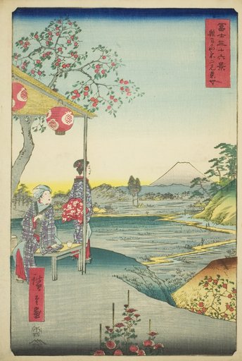 View of Mount Fuji from a Teahouse at Zoshigaya (Zoshigaya Fujimi chaya), from the series "Thirty-six Views of Mount Fuji (Fuji sanjurokkei)"