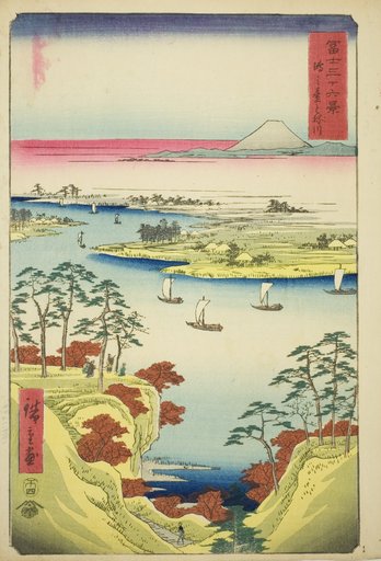 The Tone River at Konodai (Konodai Tonegawa), from the series "Thirty-six Views of Mount Fuji (Fuji sanjurokkei)"