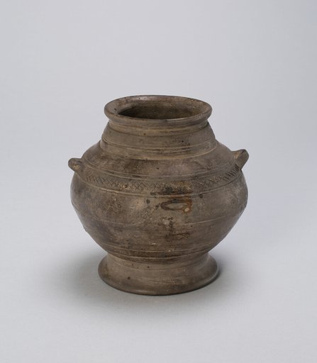 Jar with Grooved Bands and Loop Handles